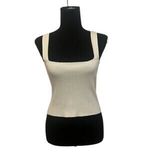 Cream Knit Ribbed Wide Strap Tank M